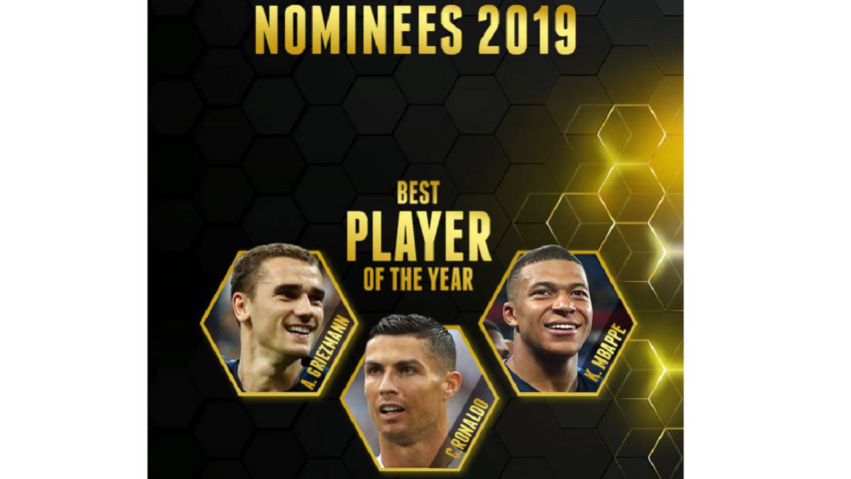 Antoine Griezmann, Cristiano Ronaldo and Kylian Mbappé, finalists of the Globe Soccer Awards 2019.