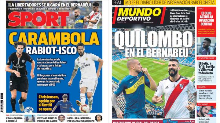 Portadas de los diarios Sport y Mundo Deportivo del día 30 de noviembre de 2018.