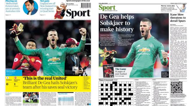 Portadas de los diarioas The Guardian y The Times del día 14 de enero de 2019.