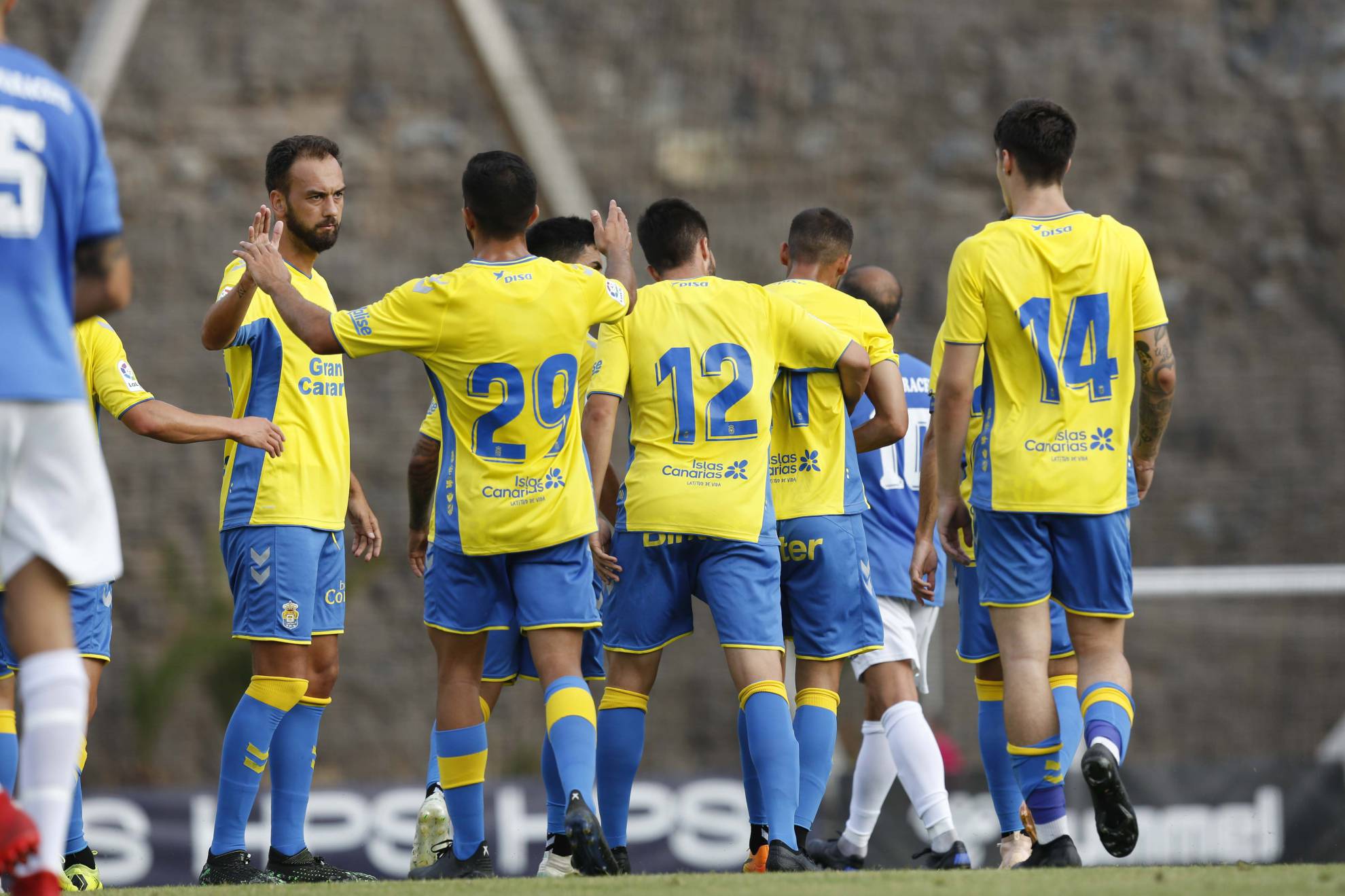 Los jugadores de Las Palmas celebran uno de los goles de pretemporada.