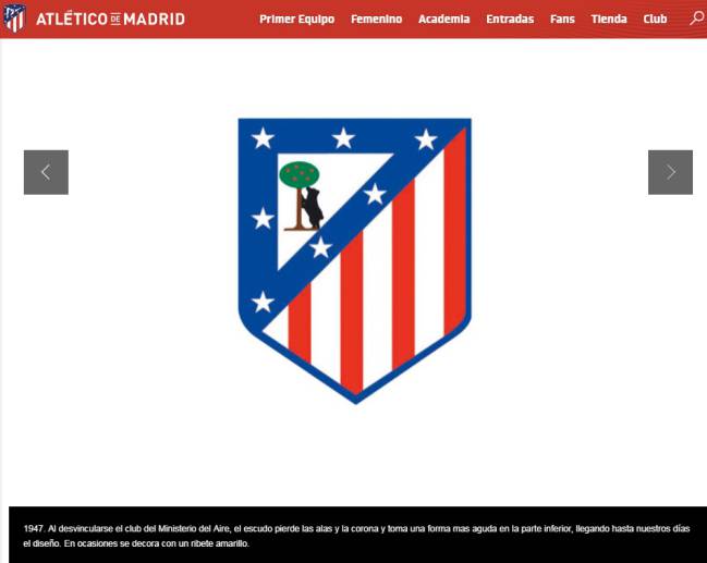 Explicación en la web del Atlético del escudo de 1947.