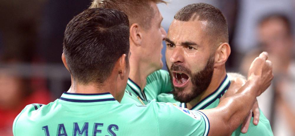 Benzema celebró así su gol ante el Sevilla.