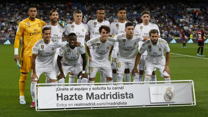 Once titular del Real Madrid en la 6ª jornada de LaLiga Santander 2019-2020 contra Osasuna: Areola, Ramos, Kroos, Militao, Casemiro, Valverde, Lucas Vázquez, Vinicius, Odriozola, Jovic y Nacho.
