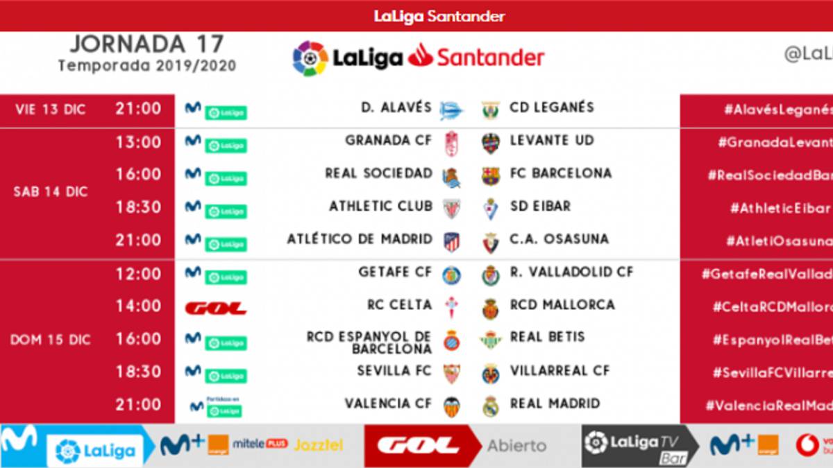 LaLiga Estos son los horarios de la jornada 17 de LaLiga Santander