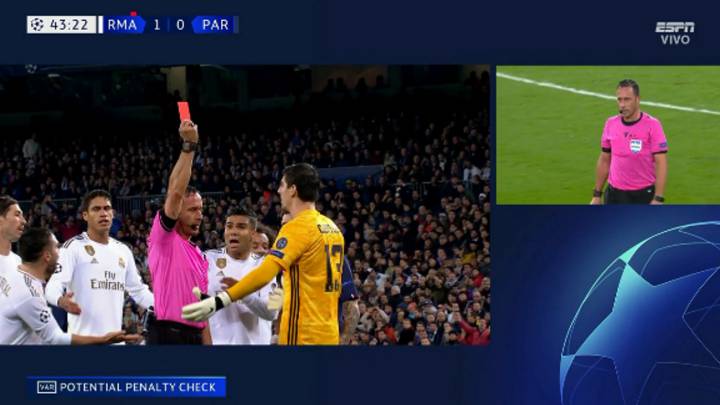 La roja a Courtois, la segunda que rectifica el VAR en Champions