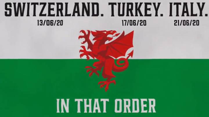 Bandera de Gales para anunciar sus rivales en la Eurocopa 2020.