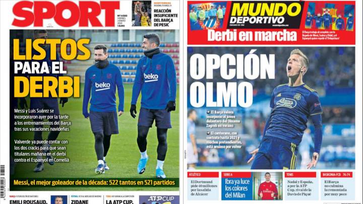 Portadas de los diarios Sport y Mundo Deportivo del día 3 de enero de 2020.