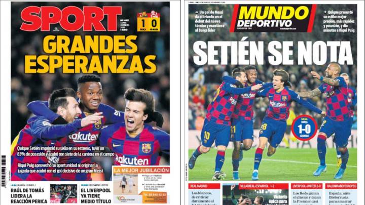 Portadas de los diarios Sport y Mundo Deportivo del día 20 de enero de 2020.