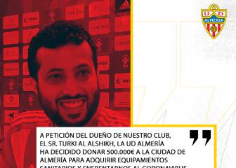 El jeque del Almería dona 500.000 euros a la ciudad para material sanitario