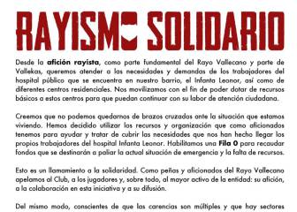 La afición rayista crea una Fila 0 para ayudar al Infanta Leonor