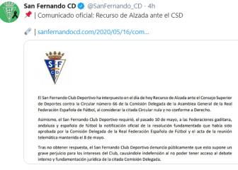 Recurso de alzada contra la RFEF: el San Fernando pide anular el fin de la temporada y el playoff