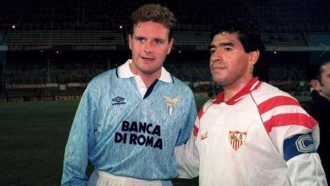 El inglés Paul Gascoigne relata la conversación con Diego Maradona antes de un Sevlla-Lazio: \