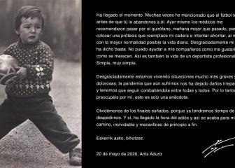 La emotiva carta con la que se despide Aduriz del fútbol