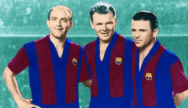 Di Stéfano y Kubala jugaron con la camiseta del Barcelona en el homenaje a Puskas.