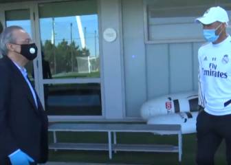 Florentino visita a las plantillas de fútbol y baloncesto