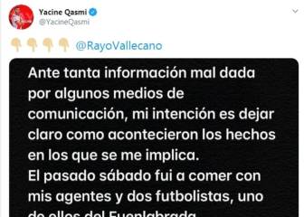 Qasmi aclara su comida con un jugador del Fuenla e informa: 