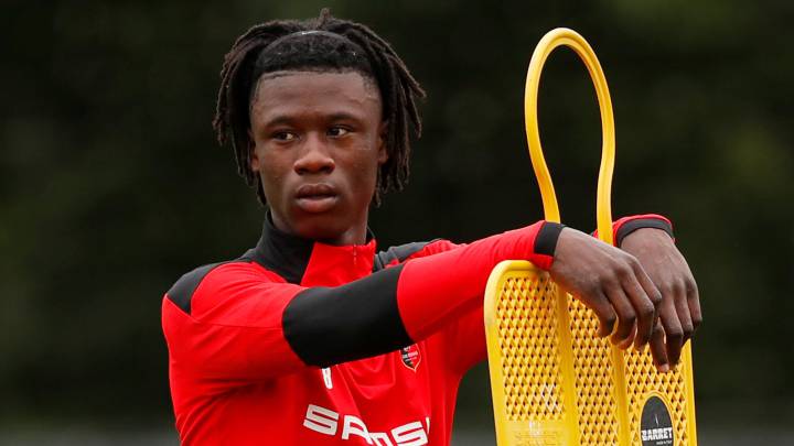 Eduardo Camavinga durante un entrenamiento con el Stade Rennes.