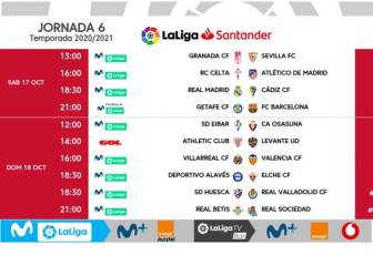Ya se conocen los horarios de la jornada 6 de LaLiga Santander
