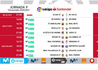 Jornada 9: Valencia-R. Madrid, el el domingo 8 a las 21.00