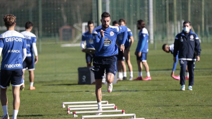 Borja Granero en el entrenamiento del Deportivo