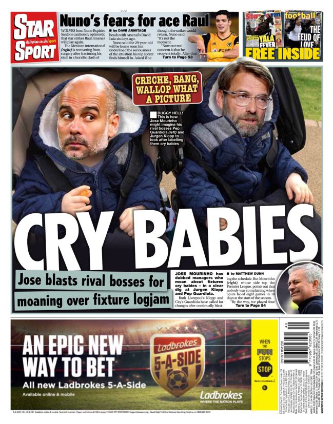 Portada de la sección de fútbol del 'Daily Star' del 5 de diciembre de 2020.