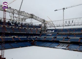 ¡Espectacular! El Bernabéu en obras y cubierto de nieve