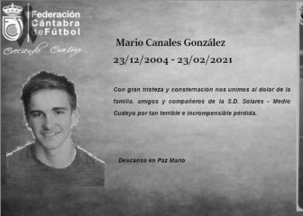 El fútbol cántabro, de luto por la muerte de Mario Canales a los 16 años