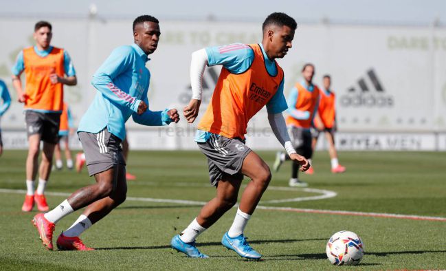 Vinicius y Rodrygo, en el entrenamiento del Real Madrid.