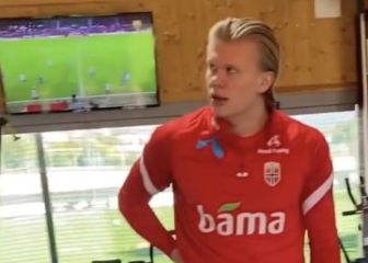 Haaland se entrena en el gimnasio con Barça TV de fondo