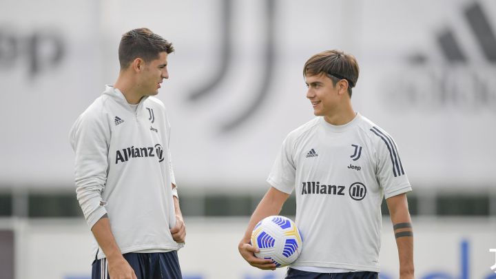 Morata y Dybala, en un entrenamiento de la Juventus. El primero pertenece al Atlético, que pretende al segundo.