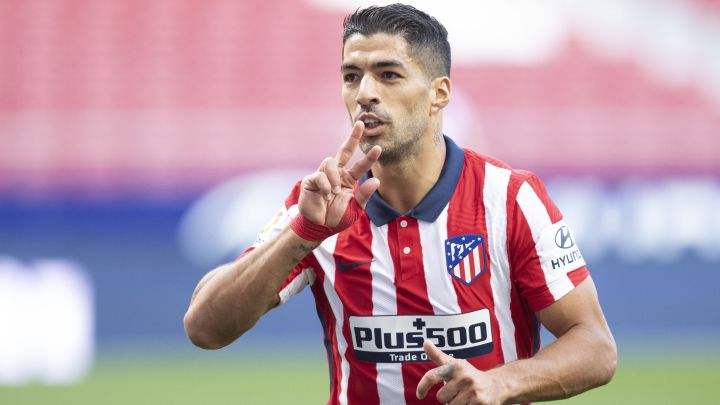 Luis Suárez celebra un gol con el Atlético de Madrid.