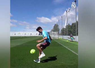 Miguel Gutiérrez y su truco con balón en el entrenamiento del Real Madrid