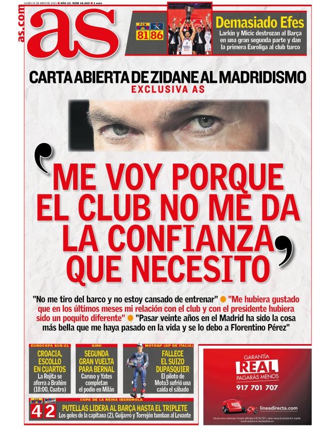 Zidane, protagonista de la portada de AS.