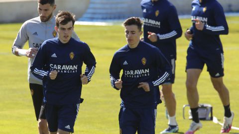 Francho y Francés, en un entrenamiento del Real Zaragoza.