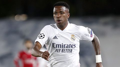 Vinicius, en el partido de ida de cuartos de final de la Champions contra el Liverpool.