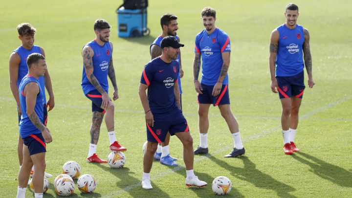 Los jugadores del Atlético, en el entrenamiento.