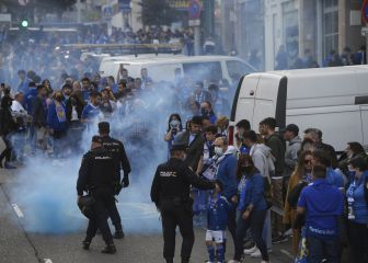 Dos detenidos y varios heridos durante la llegada del Oviedo al Carlos Tartiere para el derbi