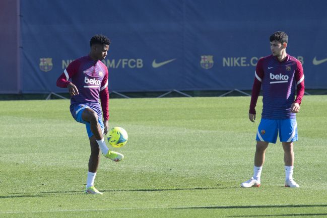 Ansu Fati, durante el último entrenamiento del Barcelona
