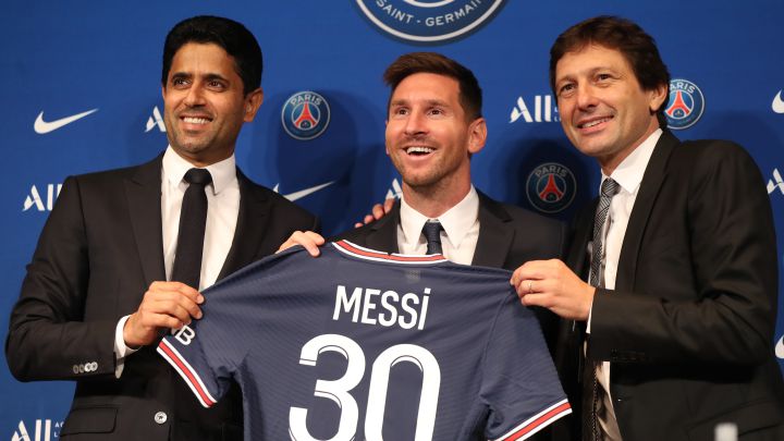 Messi, Leonardo y Nasser Al-Khelaifi