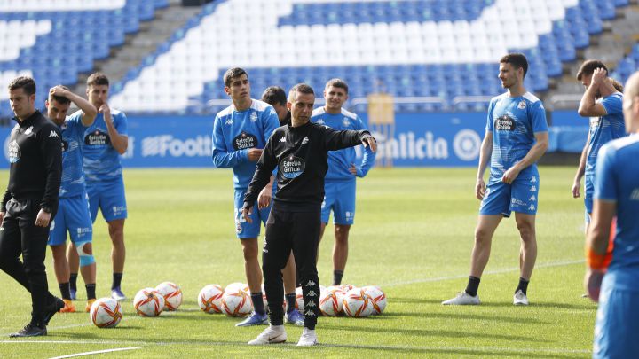 Borja Jiménez en un entrenamiento del Deportivo.