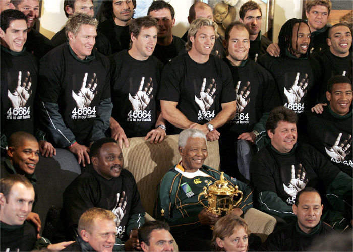 La selección sudafricana visita a Nelson Mandela