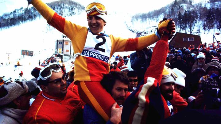 Paquito Fernández Ochoa, tras conseguir la primera medalla española en unos Juegos Olímpicos de Invierno, los de Sapporo 1972.  