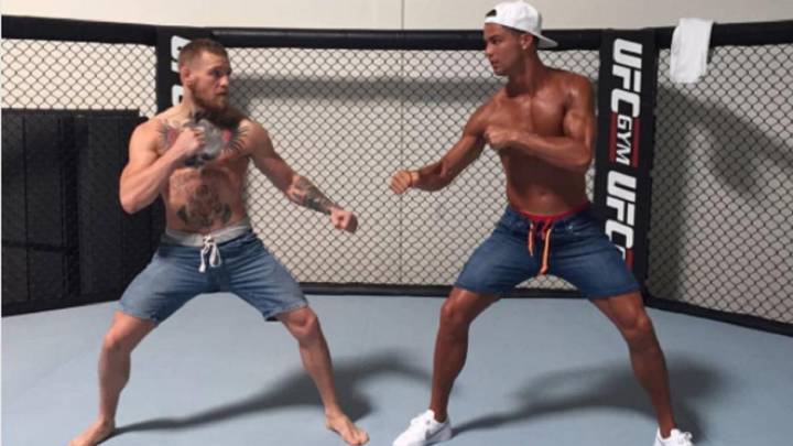 Conor McGregor y Cristiano Ronaldo entrenan sobre el octógono de la UFC.