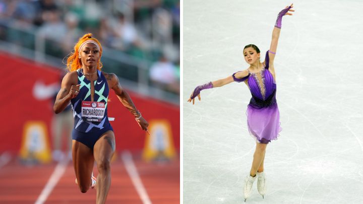 La atleta estadounidense Sha\'Carri Richardson y la patinadora rusa Kamilia Valieva. Richardosn, que se perdió los Juegos de Tokio, por un positivo en marihuana, criticó que se le deje competir a Valieva por su positivo en dopaje.