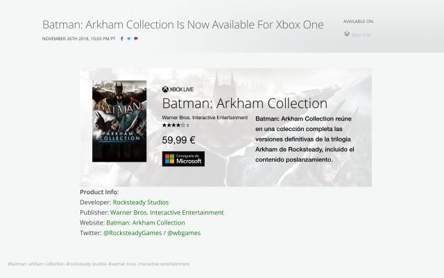 Batman: Arkham Collection es oficial y ya está disponible a precio completo  - MeriStation