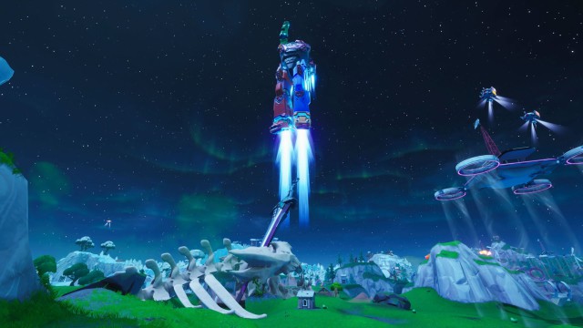 fortnite battle royale evento temporada 9 el enfrentamiento final monstruo gigante cattus robot gigante mecha doggus