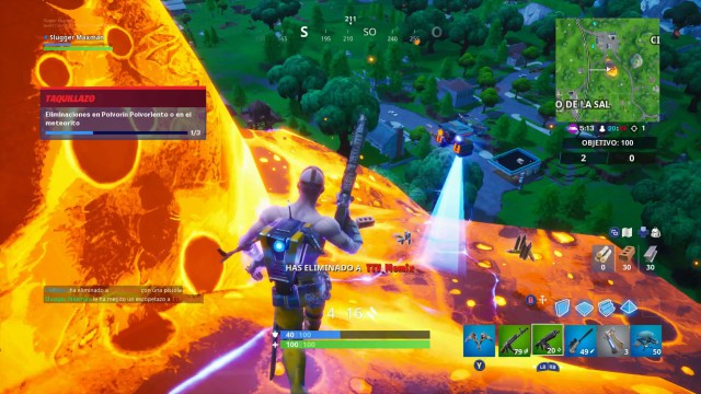 fortnite battle royale temporada 10 temporada x desafios taquillazo desafio eliminaciones en polvorin polvoriento o en el meteorito
