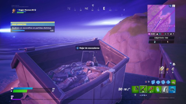 fortnite capitulo 2 temporada 1 desafios mar adentro desafio ocultate en escondites en partidas distintas