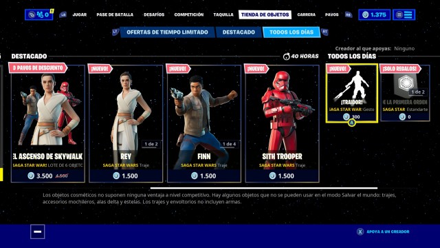 fortnite x star wars episodio ix skins finn rey sith trooper