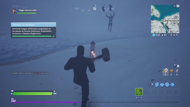 fortnite capitulo 2 temporada 1 desafios festival de invierno 2019 desafio fase 2 de 2 enciende fuegos artificiales congelados en las playas de arenas ardientes acantilados arenosos o muelles mugrientos